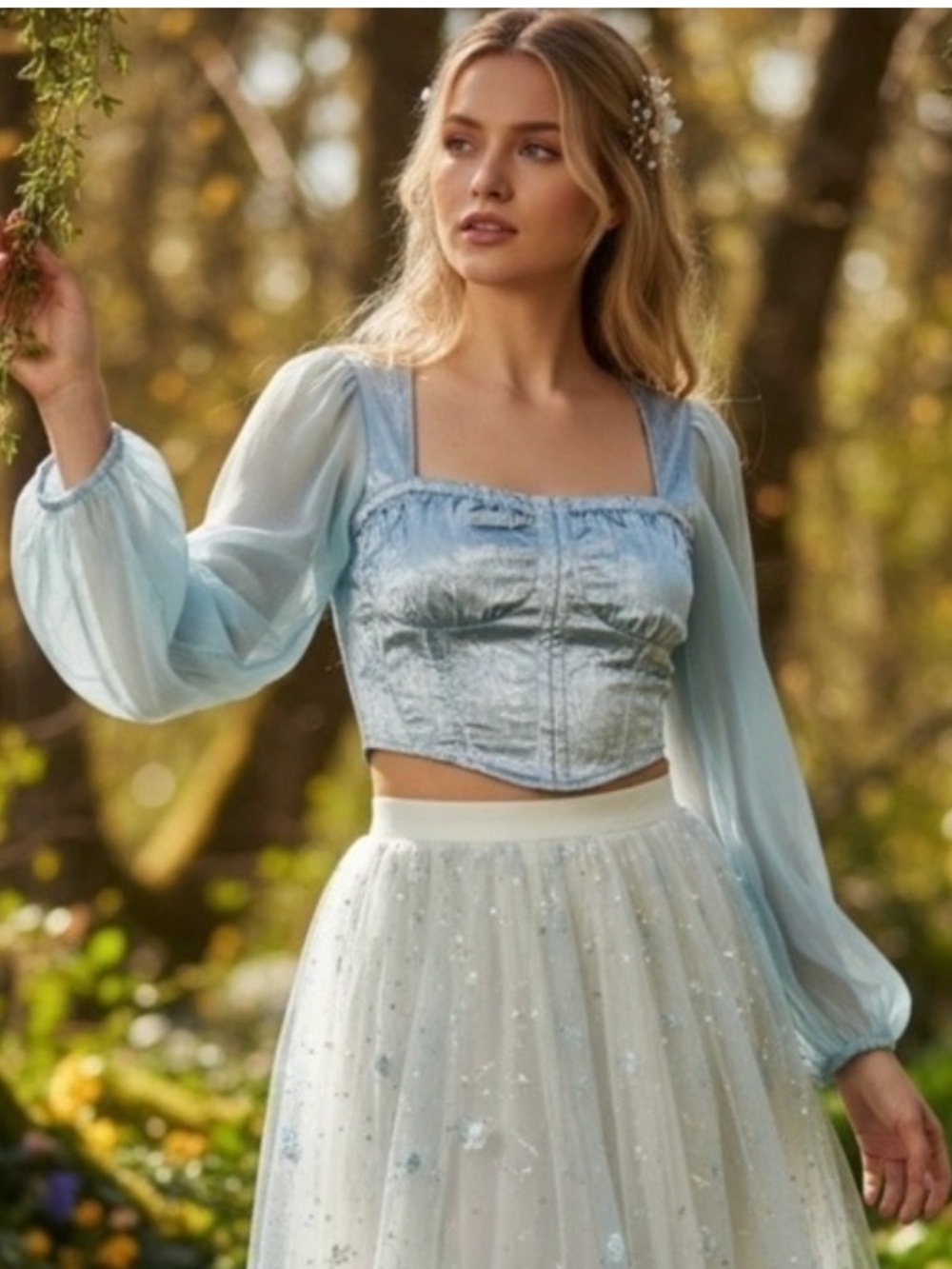 NEW‎ Urban Outfitters Peggy Blue Velvet Hook & Eye Crop Top Women's S Fairycore